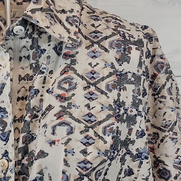 Cafe Marrakesh button-down shirt abstract print - grey & tan Women's Size XL - Picture 4 of 9